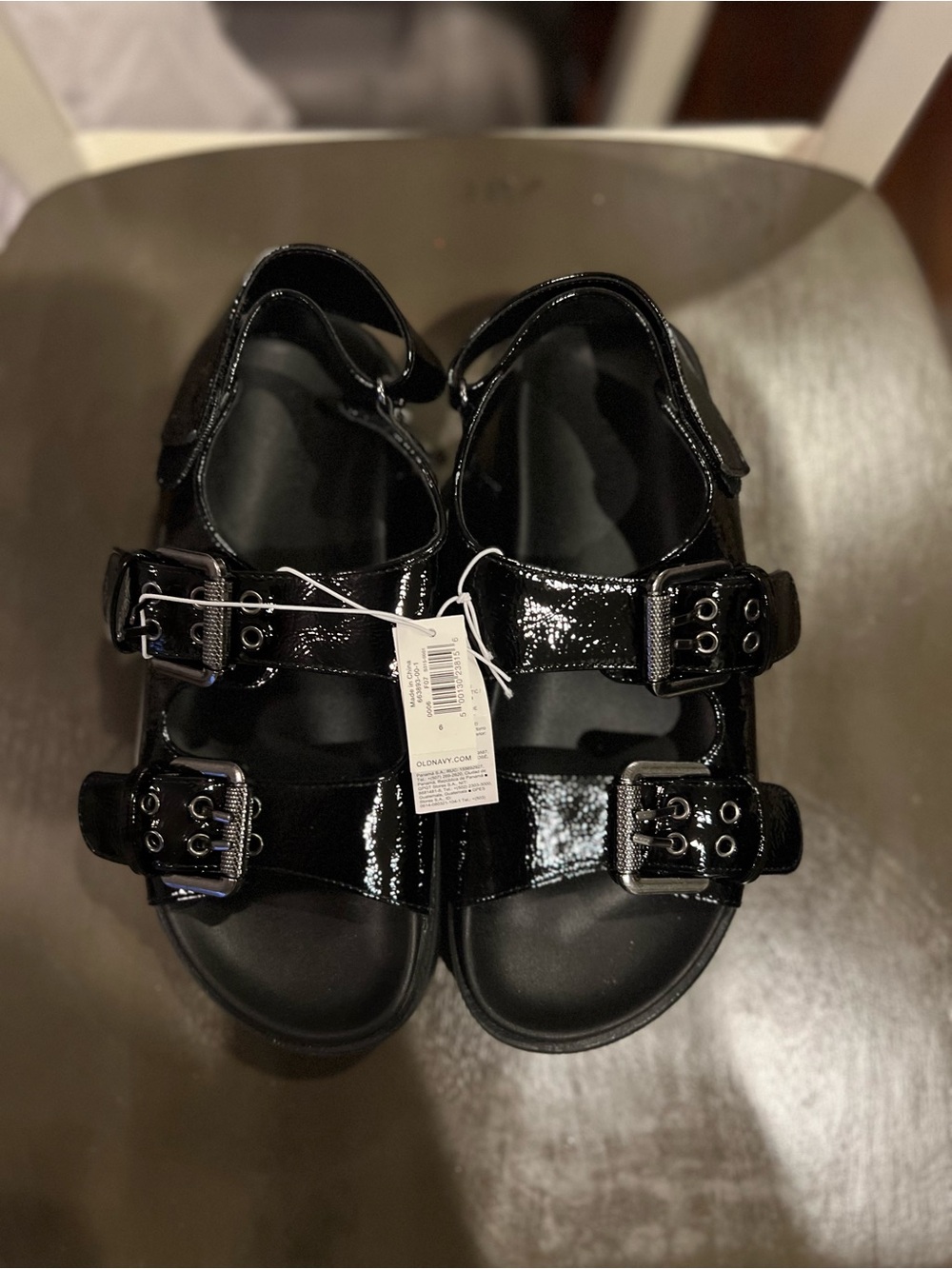 Old Navy Black Patent Double Buckle Sandals